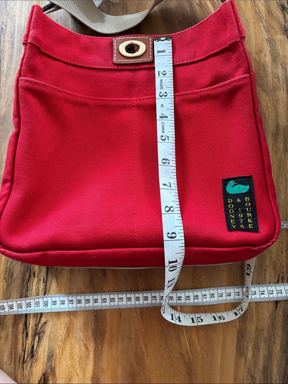Dooney & Bourke Red Canvas Crossbody with Tan Strap - Picture 6 of 9
